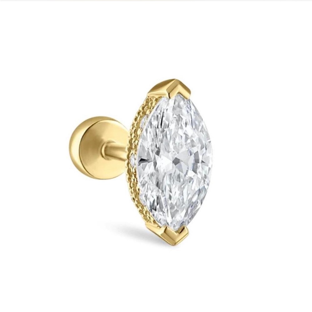 Maria Tash- 8mm Diamond Marquise in 18k yellow gold w/Diamond back stud earring.